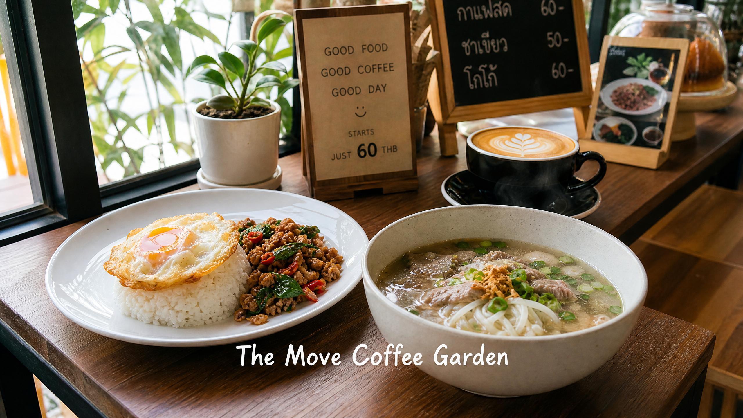 ร้านอร่อยราคาหลักสิบ บางใหญ่ The Move Coffee Garden กาแฟ อาหารตามสั่ง ก๋วยเตี๋ยว ราคาประหยัด