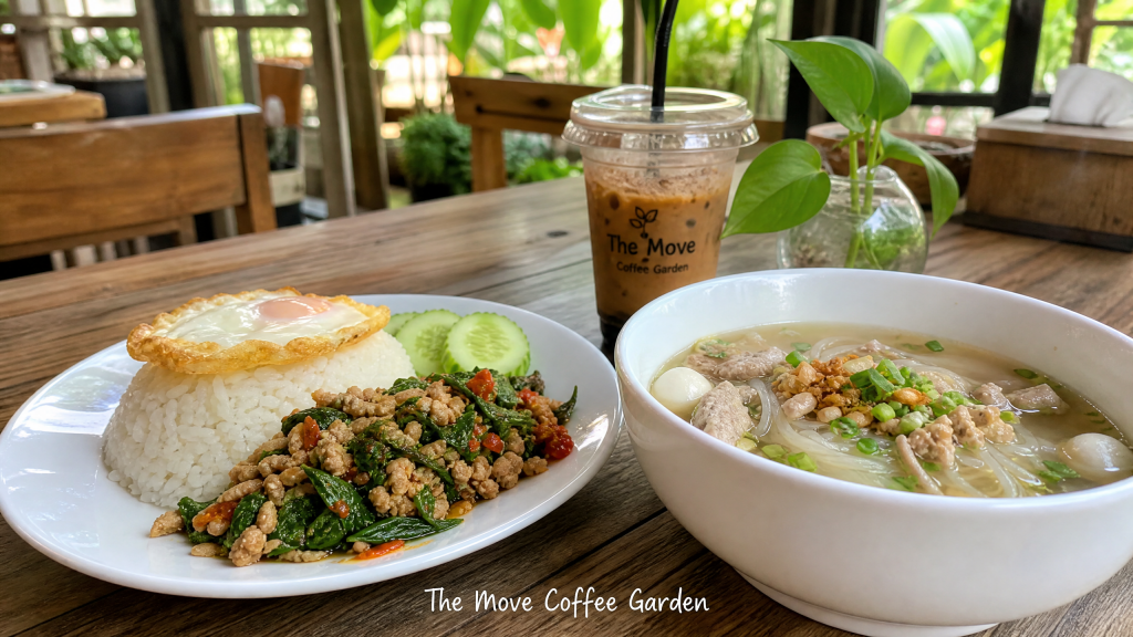 ร้านอาหารตามสั่งบางใหญ่ The Move Coffee Garden ก๋วยเตี๋ยวรสเด็ด อาหารจานเดียวราคาประหยัด