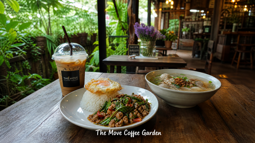 ร้านลับบางใหญ่ The Move Coffee Garden อาหารตามสั่ง ก๋วยเตี๋ยว กาแฟอร่อย ราคาประหยัด