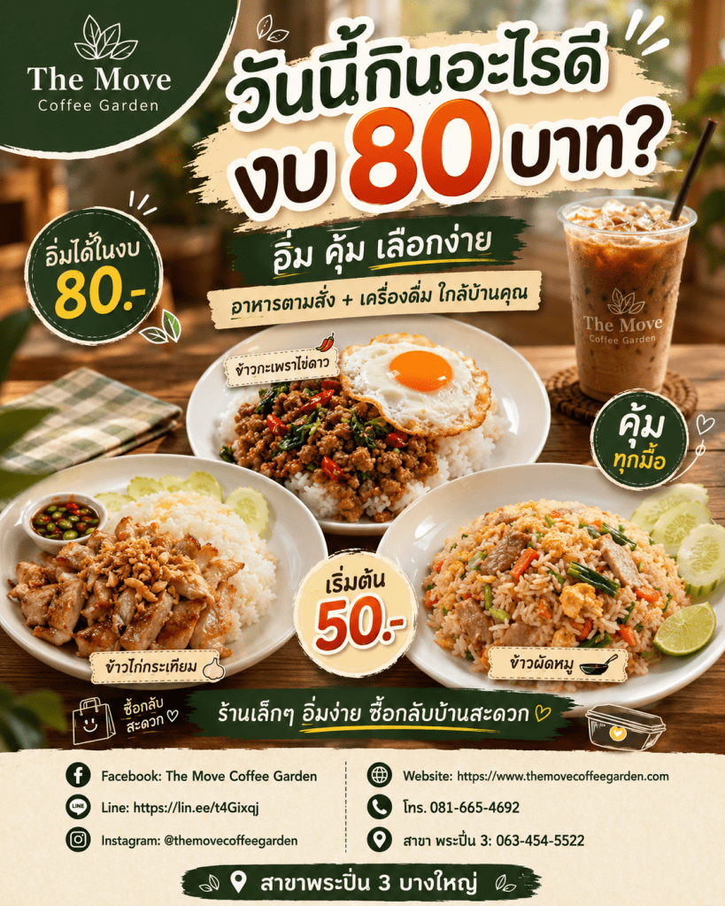 🍛 วันนี้กินอะไรดี งบ 80 บาท? เลือกยังไงให้อิ่ม คุ้ม และไม่ต้องคิดนาน